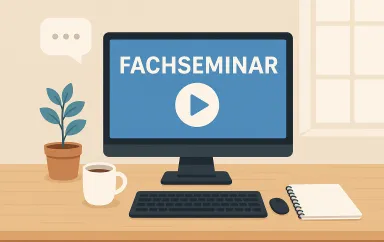 Gezeichneter Bildschirm mit dem Wort "Fachseminar"
